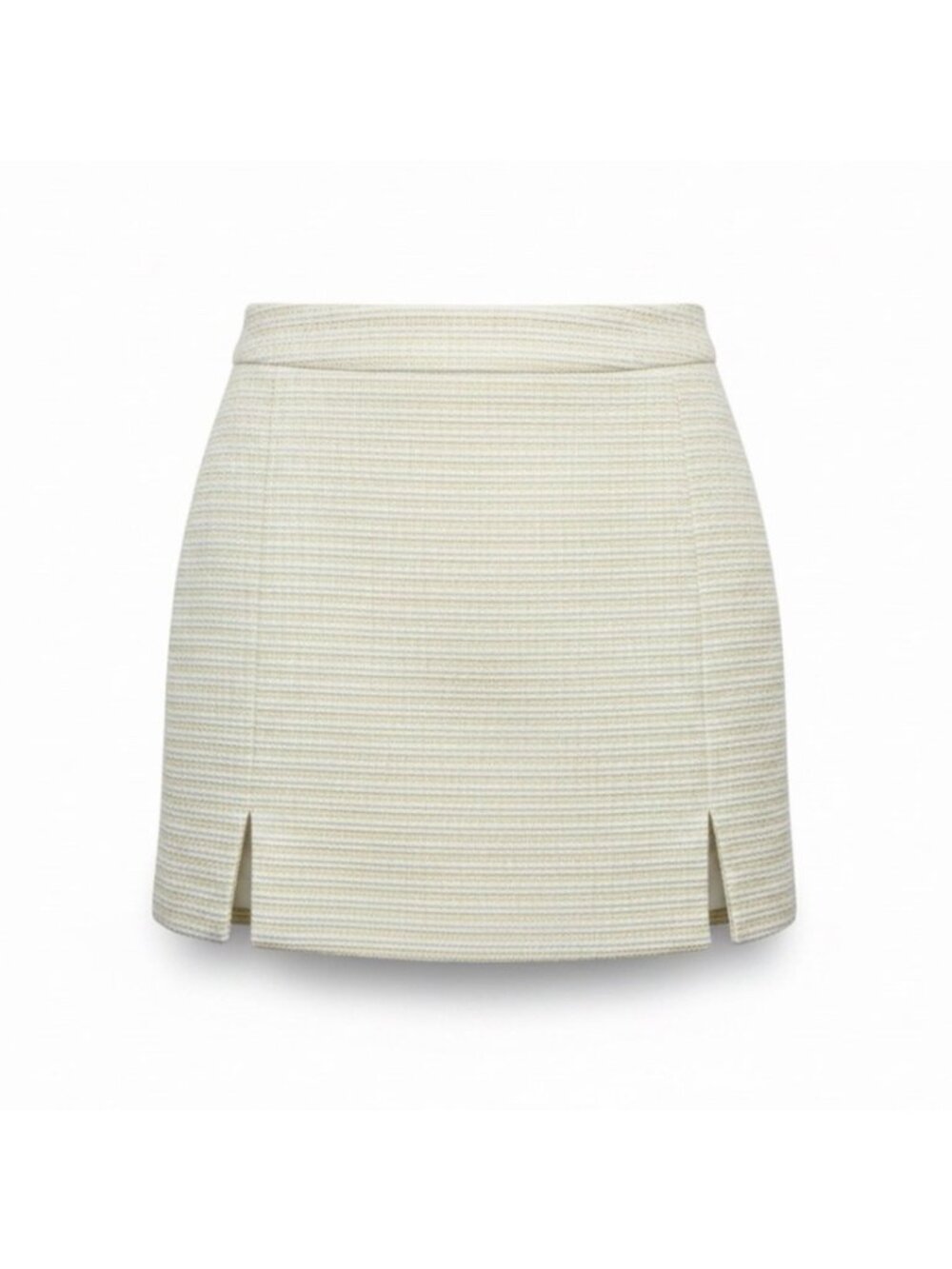 Asos Women Cream Cotton-Blend Textured Mini Skirt With Side Slits Size 2